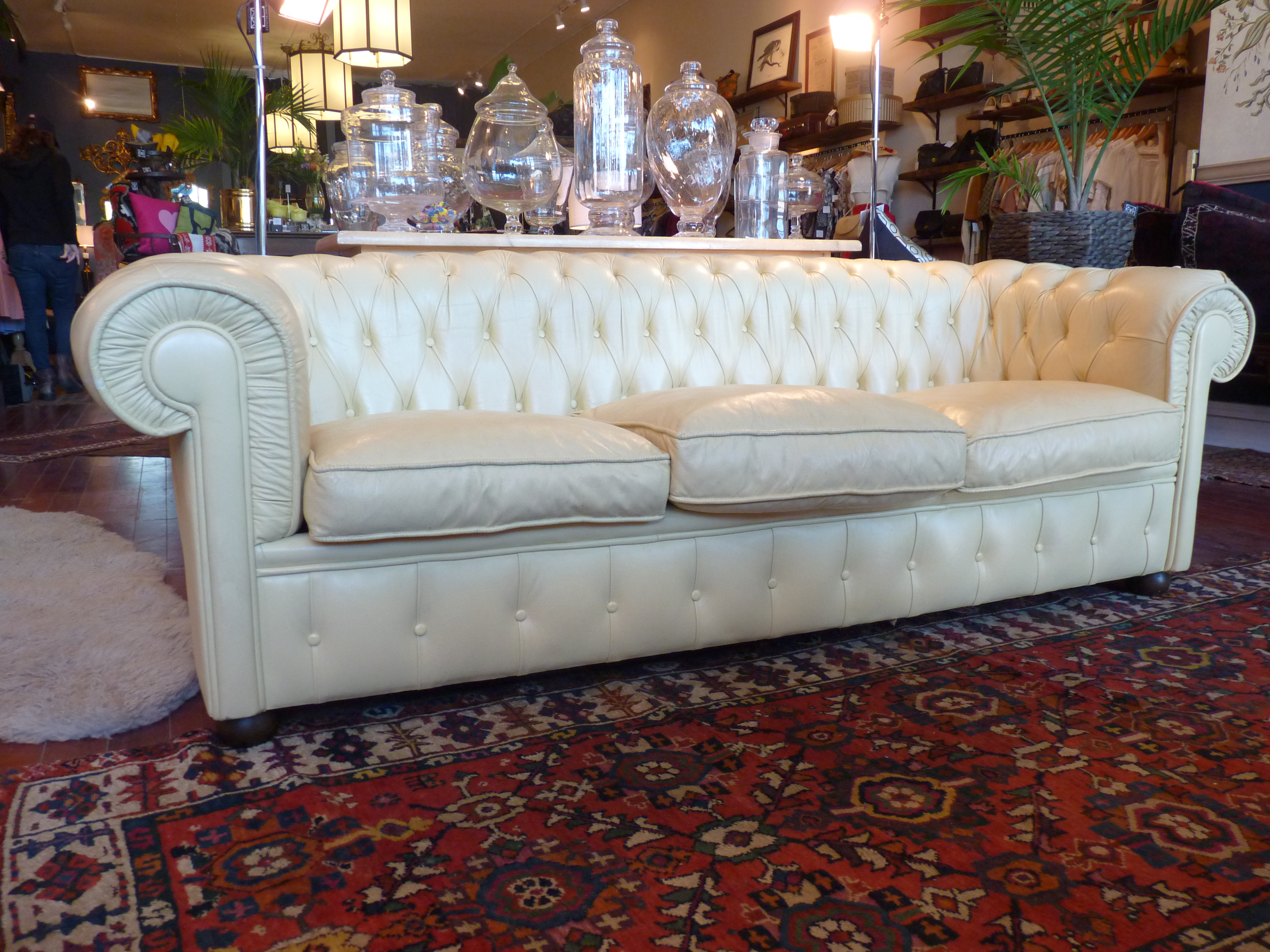 Pale Yellow Leather Chesterfield Sofa Chairish Pale Yellow Leather Chesterfield Sofa Chairish